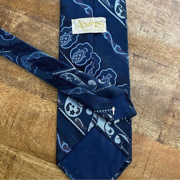 Vintage 1970’s polyester wide neck tie navy blue silver - Picture 3 of 4